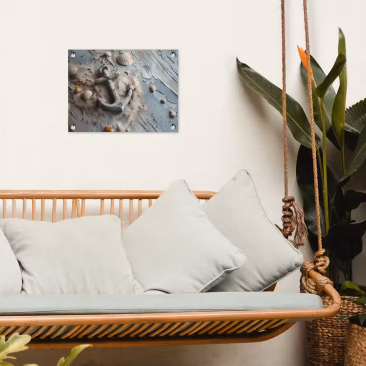 Anker - Hout - Schelpen - Zand tuinposter los doek klein -sfeer7