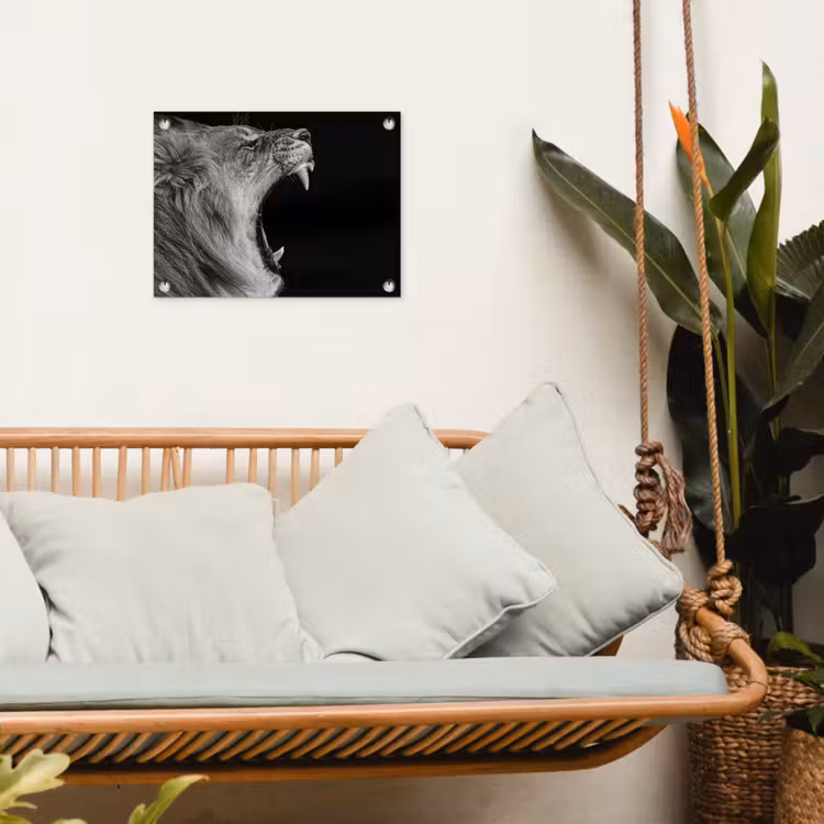 Dieren - Leeuw - Zwart - Wit - Portret tuinposter los doek klein -sfeer7