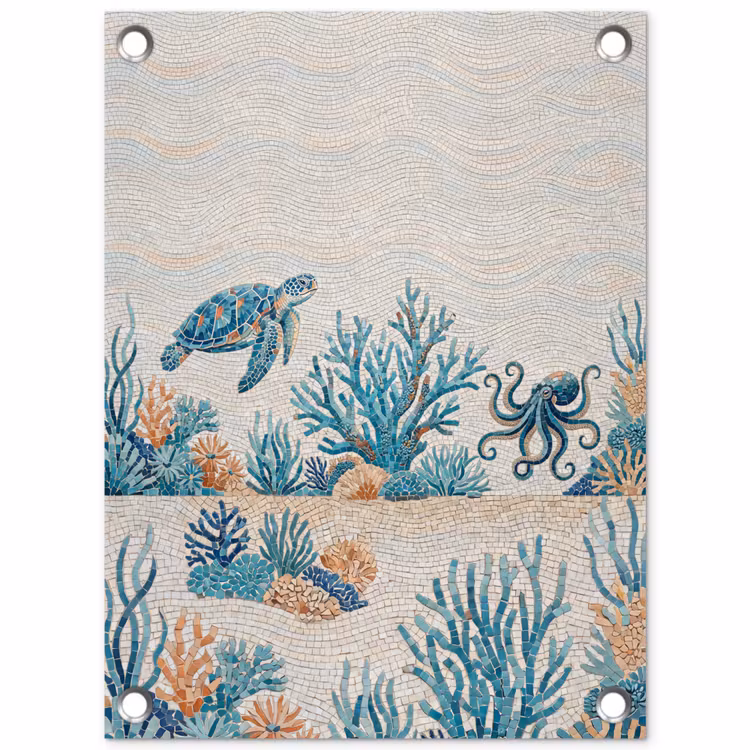 Dieren - Onderwater - Natuur - Mozaïek - Blauw tuinposter los doek klein -3d