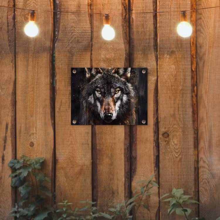 Dieren - Wolf - Portret - Zwart - Bruin tuinposter los doek klein -sfeer1