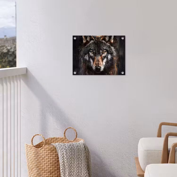 Dieren - Wolf - Portret - Zwart - Bruin tuinposter los doek klein -sfeer8