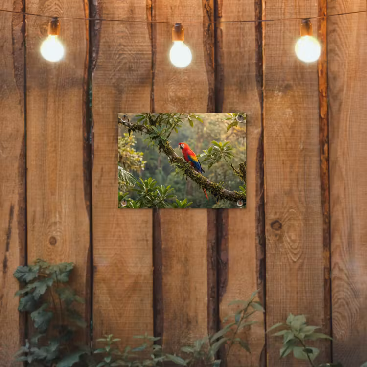 Ara - Jungle - Rood tuinposter los doek klein -sfeer1