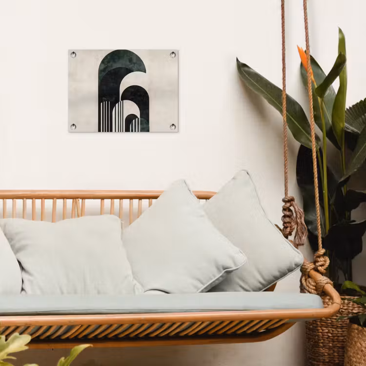Bogen - Donkergroen - Lijnen tuinposter los doek klein -sfeer7