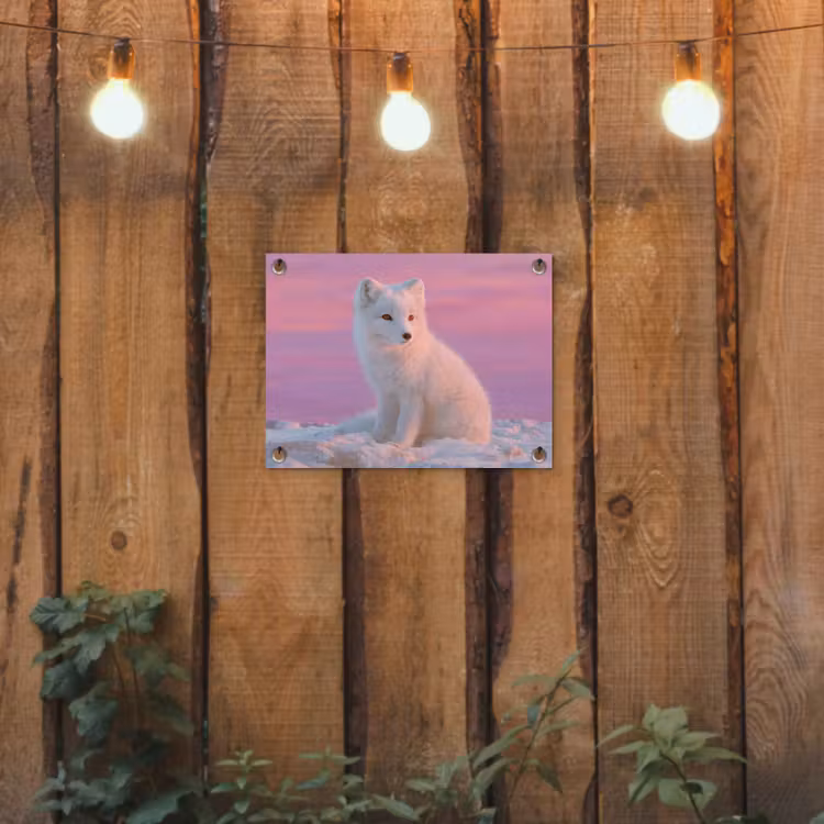 Poolvos - Sneeuw - Roze tuinposter los doek klein -sfeer1