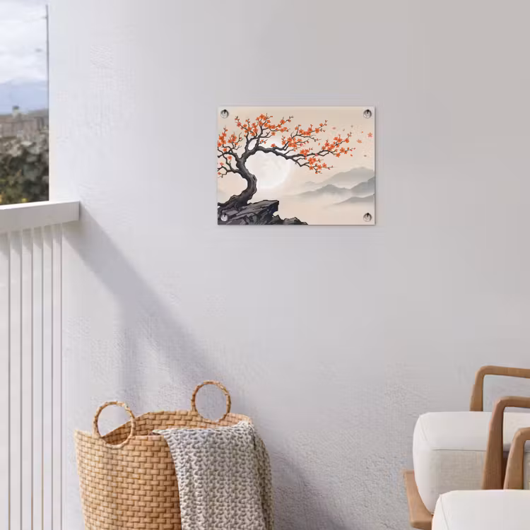 Aziatisch - Bloesem - Rood tuinposter los doek klein -sfeer8