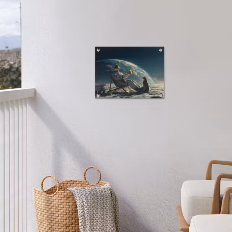 Astronaut - Kat - Glas - Stoel tuinposter los doek klein -sfeer8