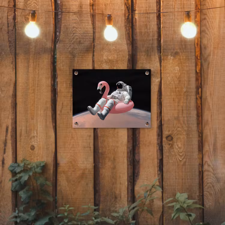 Astronaut - Flamingo - Zwemband - Roze tuinposter los doek klein -sfeer1