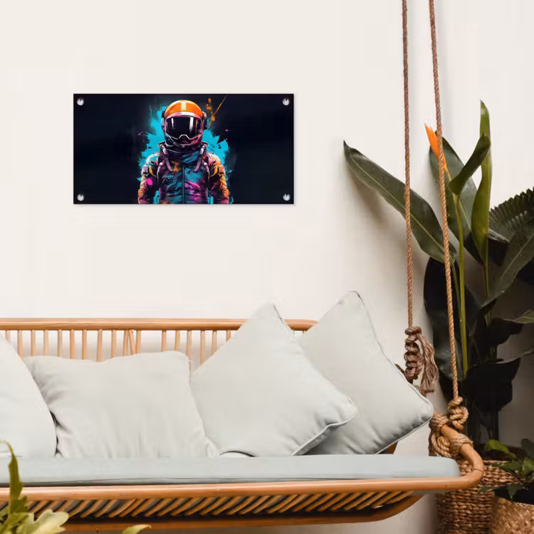 Astronaut - Neon - Gaming - Ruimte tuinposter los doek klein -sfeer7