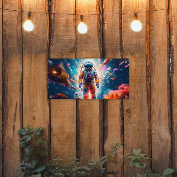 Astronaut - Neon - Meteoriet - Neon tuinposter los doek klein -sfeer1