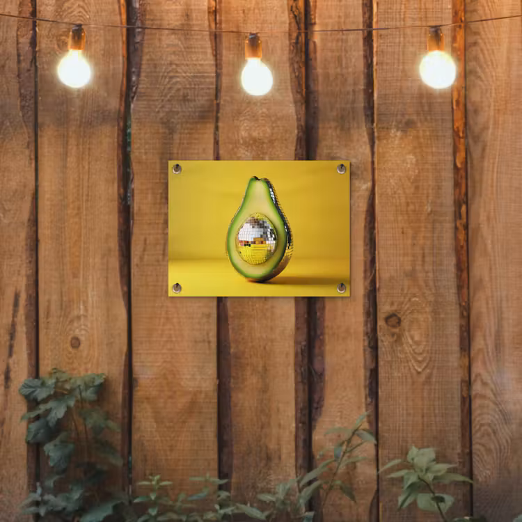 Avocado - Discobal - Geel - Glitter tuinposter los doek klein -sfeer1