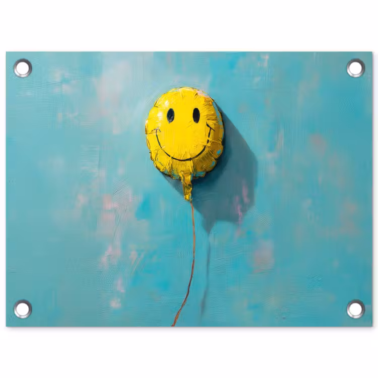 Ballon - Geel - Smiley tuinposter los doek klein -3d