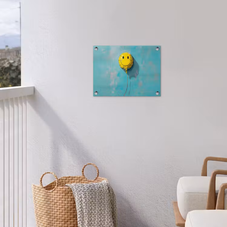 Ballon - Geel - Smiley tuinposter los doek klein -sfeer8