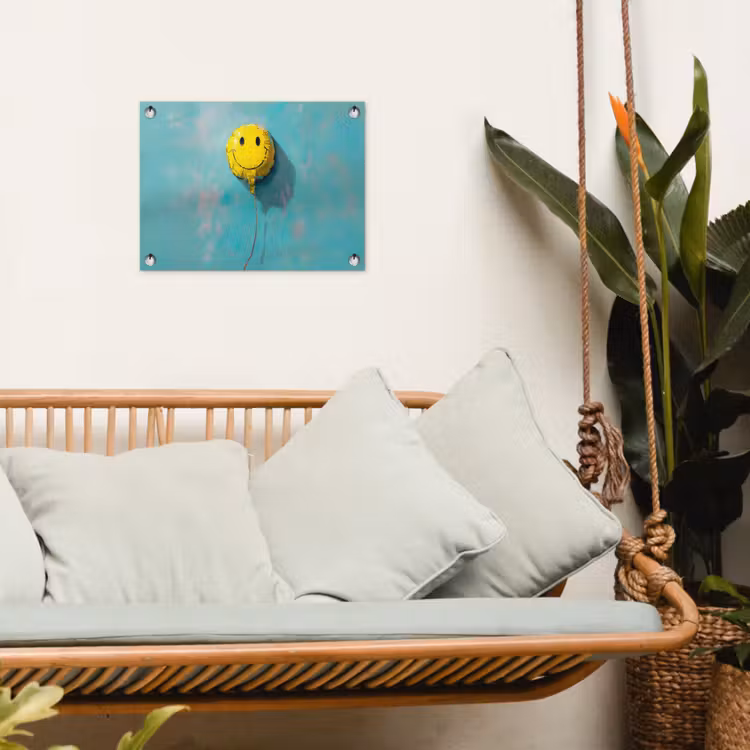 Ballon - Geel - Smiley tuinposter los doek klein -sfeer7