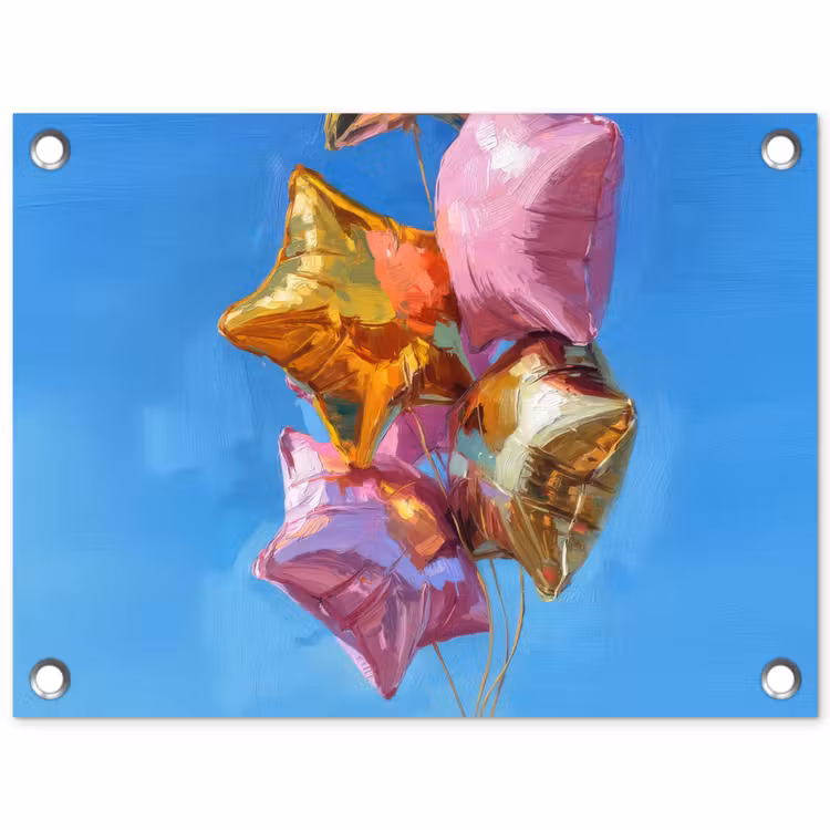 Ballonnen - Goud - Stervorm - Roze tuinposter los doek klein -3d