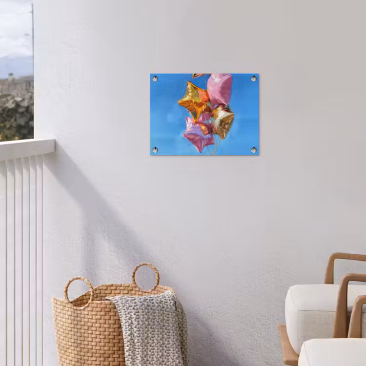 Ballonnen - Goud - Stervorm - Roze tuinposter los doek klein -sfeer8