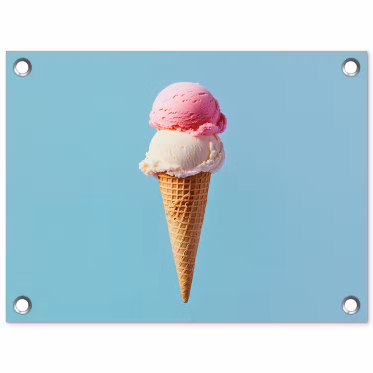 Bolletjes - Schepijs - Hoorntje - Blauw tuinposter los doek klein -3d