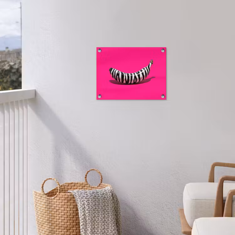 Banaan - Zebraprint - Roze tuinposter los doek klein -sfeer8