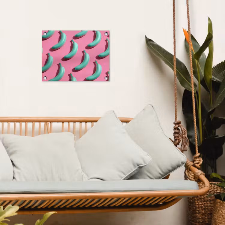 Bananen - Patroon - Blauw - Roze tuinposter los doek klein -sfeer7