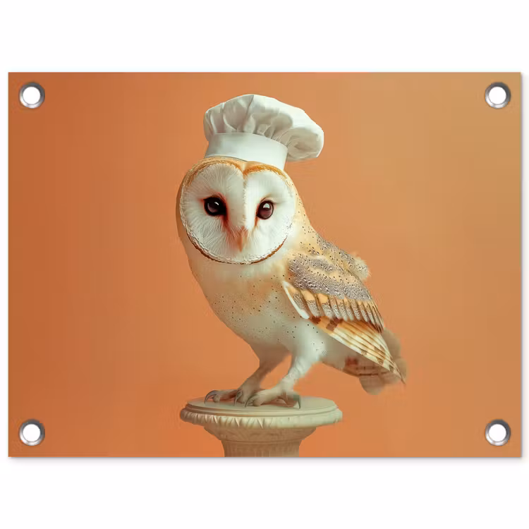 Kerkuil - Koksmuts - Oranje - Vogel tuinposter los doek klein -3d