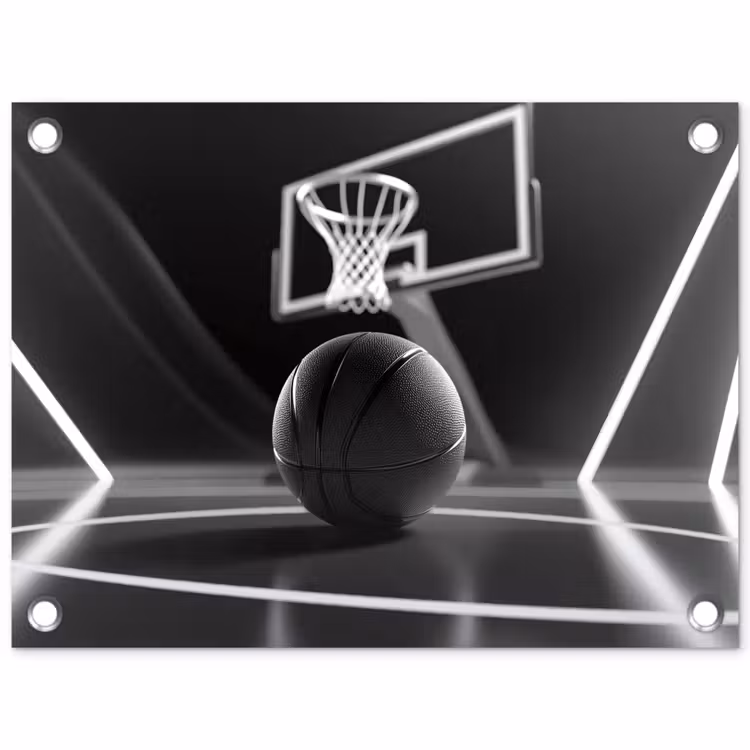 Basketbal - Basketbalveld - Lichtlijnen tuinposter los doek klein -3d