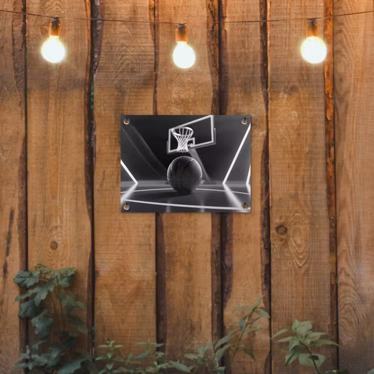 Basketbal - Basketbalveld - Lichtlijnen tuinposter los doek klein -sfeer1