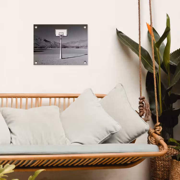 Basketbalpaal - Landschap - Zand - Wit tuinposter los doek klein -sfeer7