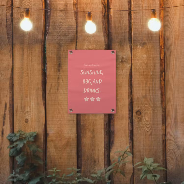 BBQ - Quote - Roze - Zomer tuinposter los doek klein -sfeer1