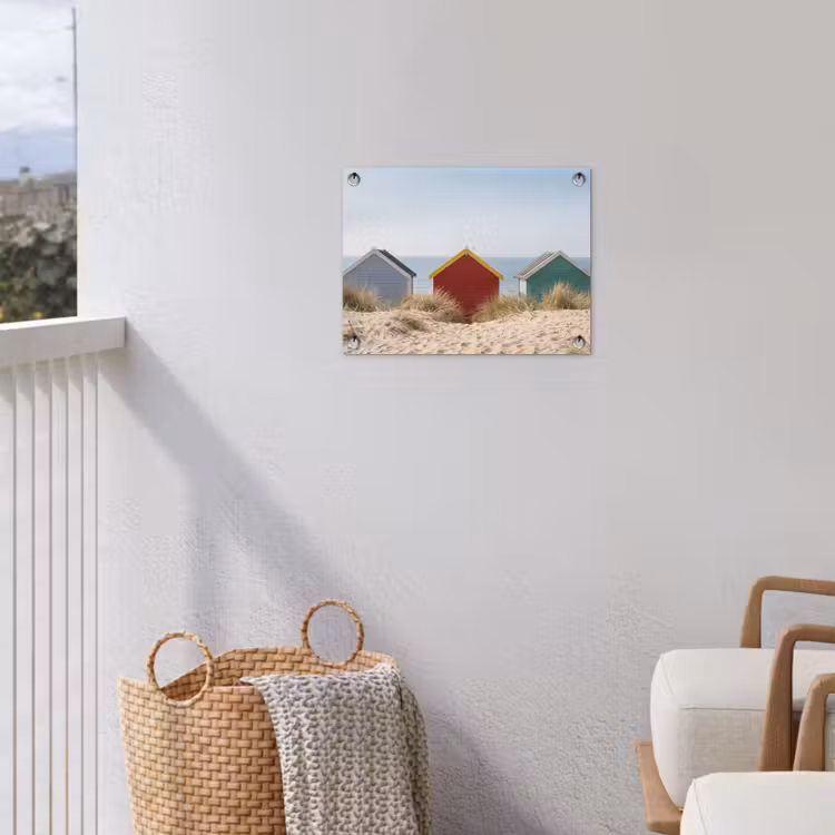 Strand - Huisjes - Kleurrijk - Duinen tuinposter los doek klein -sfeer8