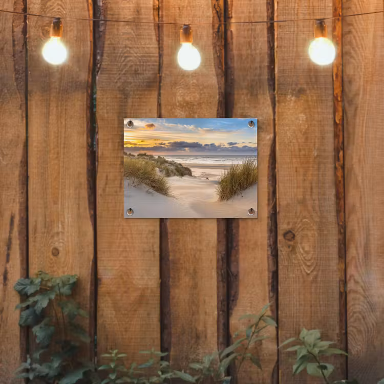 Strand - Duin - Gras - Zonsondergang - Zee tuinposter los doek klein -sfeer1