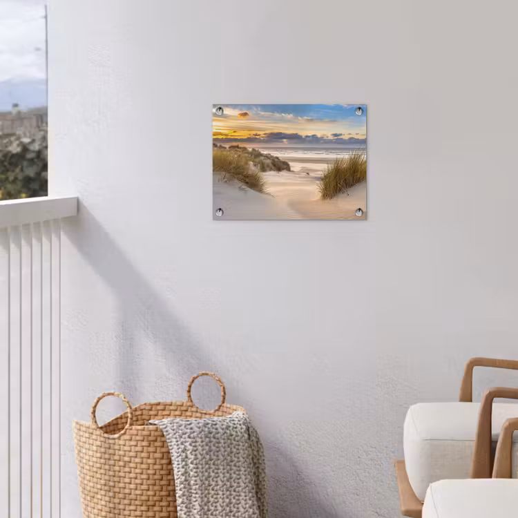Strand - Duin - Gras - Zonsondergang - Zee tuinposter los doek klein -sfeer8