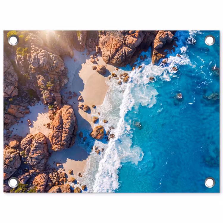 Strand - Zee - Rotsen - Natuur - Blauw tuinposter los doek klein -3d
