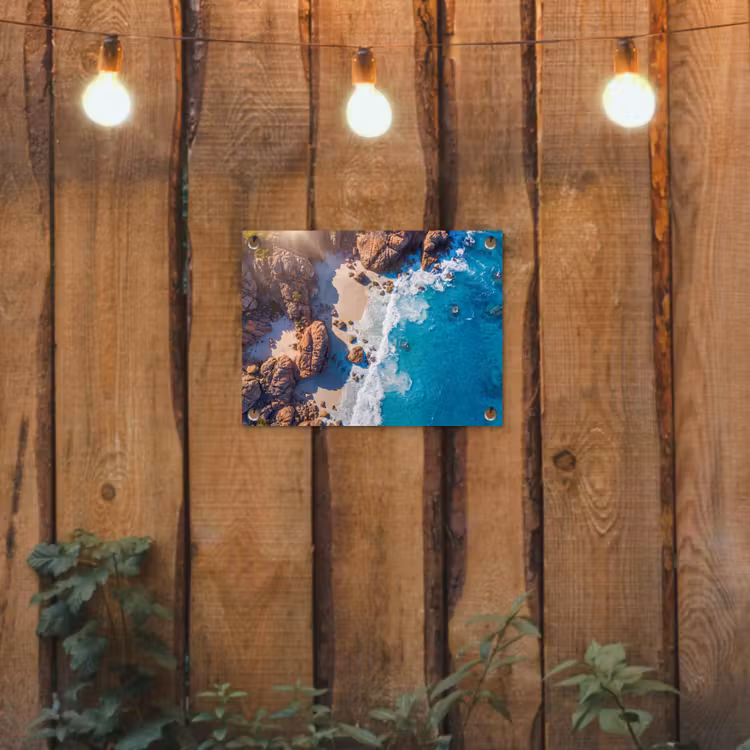 Strand - Zee - Rotsen - Natuur - Blauw tuinposter los doek klein -sfeer1