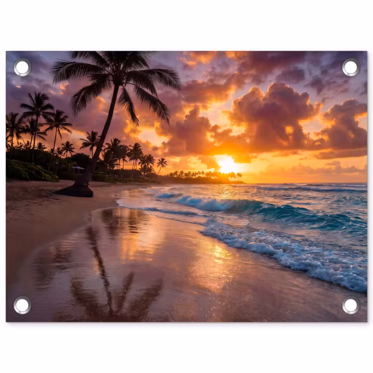 Strand - Zonsopgang - Tropisch - Natuur - Oranje tuinposter los doek klein -3d