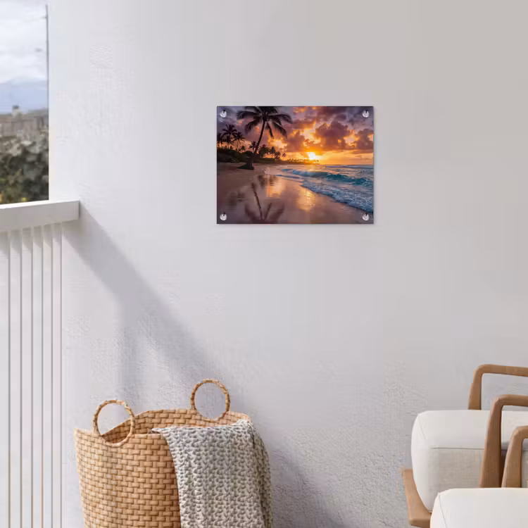 Strand - Zonsopgang - Tropisch - Natuur - Oranje tuinposter los doek klein -sfeer8
