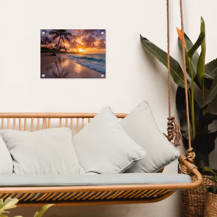 Strand - Zonsopgang - Tropisch - Natuur - Oranje tuinposter los doek klein -sfeer7