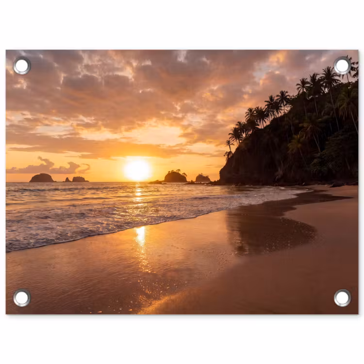 Strand - Zonsondergang - Natuur - Tropisch - Oranje tuinposter los doek klein -3d