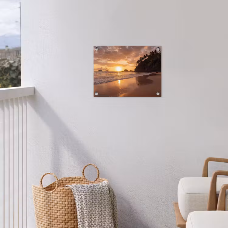 Strand - Zonsondergang - Natuur - Tropisch - Oranje tuinposter los doek klein -sfeer8