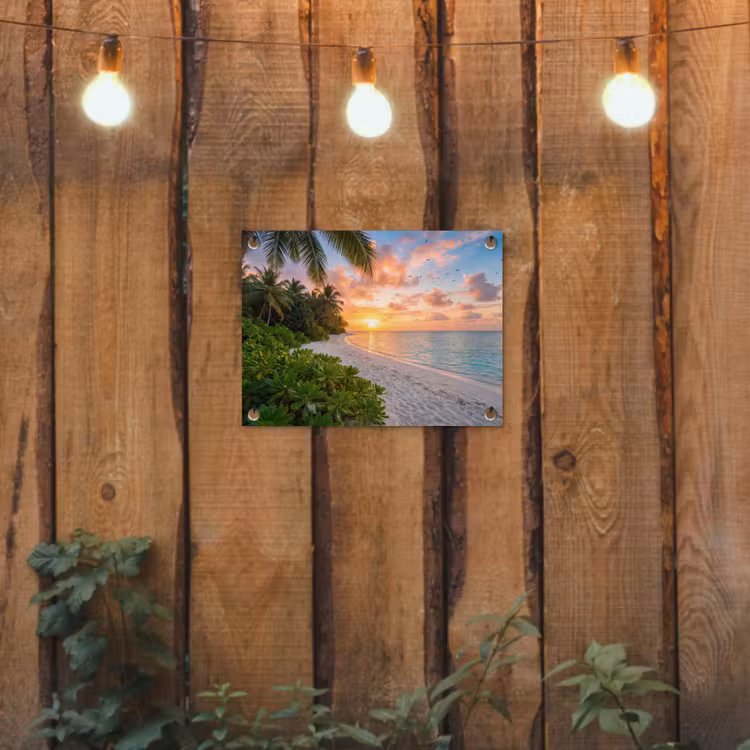 Strand - Zonsondergang - Palmbomen - Tropisch - Natuur tuinposter los doek klein -sfeer1