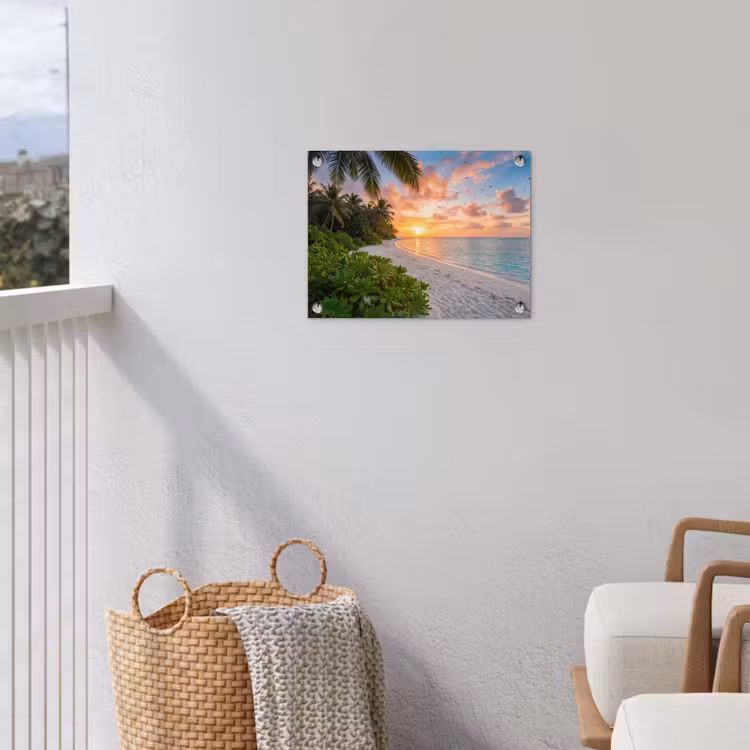 Strand - Zonsondergang - Palmbomen - Tropisch - Natuur tuinposter los doek klein -sfeer8
