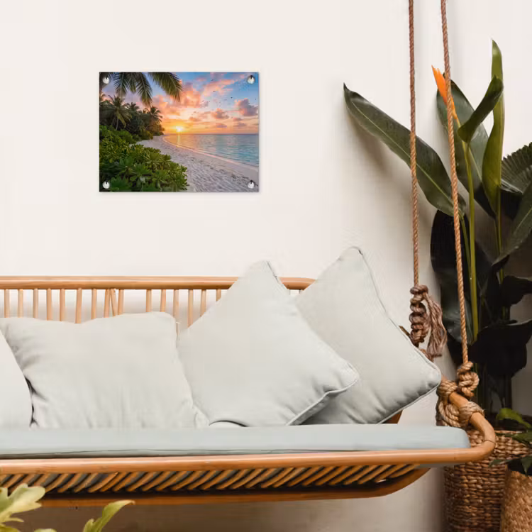 Strand - Zonsondergang - Palmbomen - Tropisch - Natuur tuinposter los doek klein -sfeer7