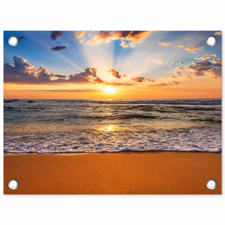 Strand - Zonsondergang - Zee - Wolken - Horizon tuinposter los doek klein -3d