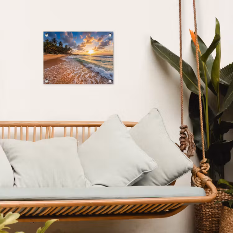 Strand - Zonsondergang - Golven - Natuur - Goud tuinposter los doek klein -sfeer7