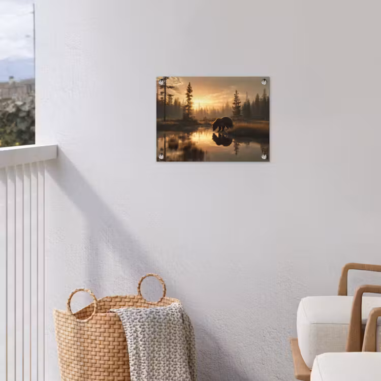 Beer - water - Bos - Ochtendlicht tuinposter los doek klein -sfeer8