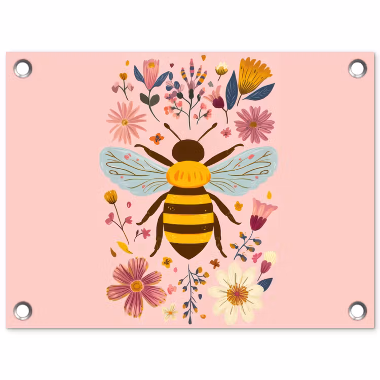 Bij - Geel - Bloemen - Kleurrijk tuinposter los doek klein -3d