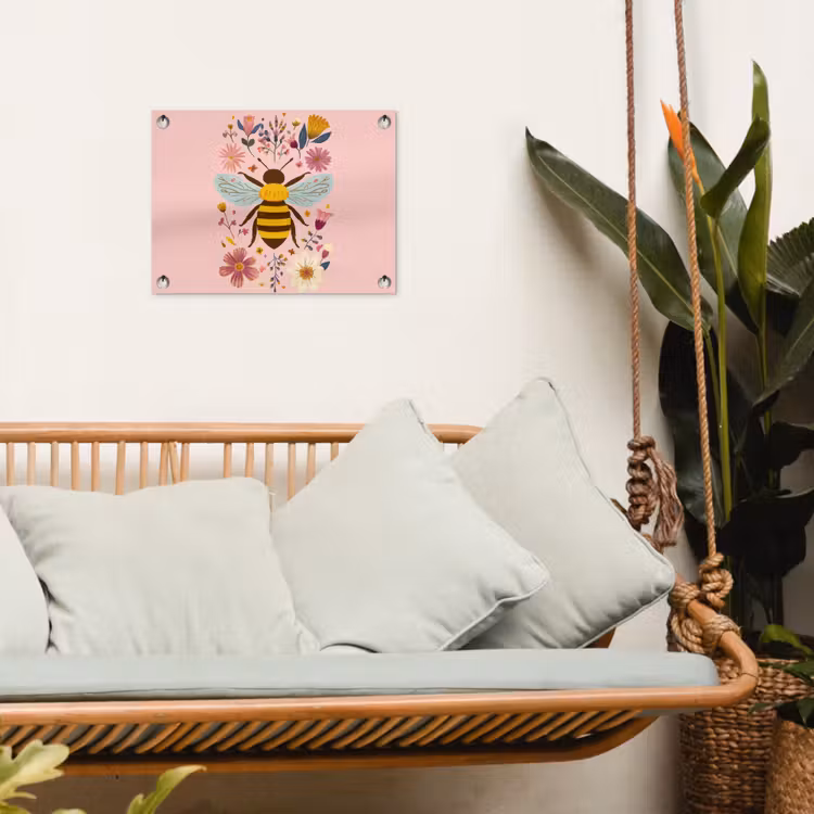 Bij - Geel - Bloemen - Kleurrijk tuinposter los doek klein -sfeer7