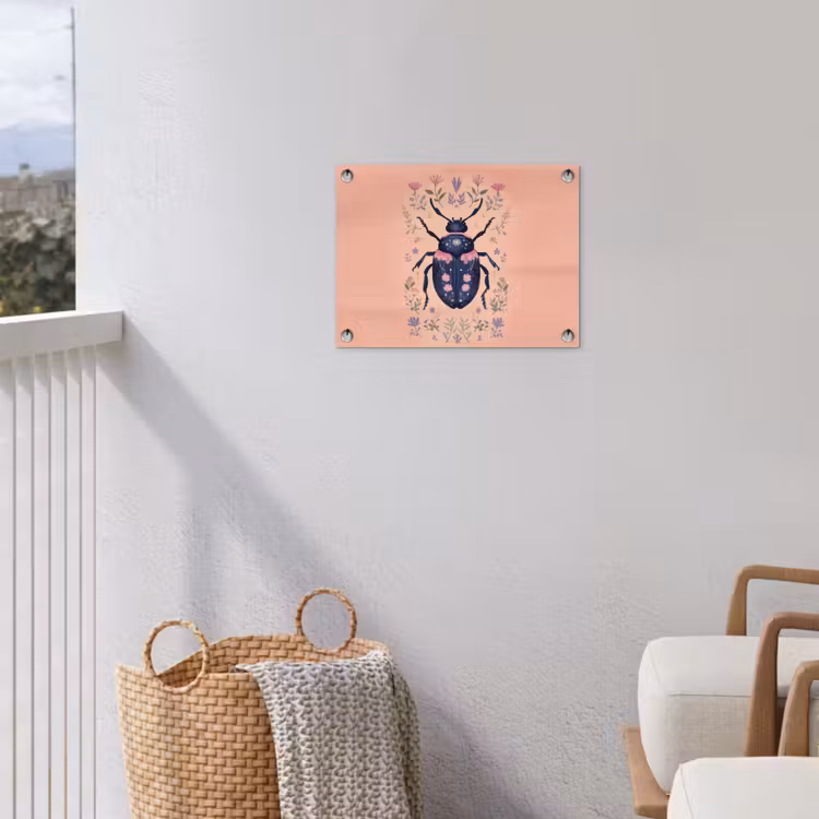 Kever - Donkerblauw - Bloemen - Sierlijk tuinposter los doek klein -sfeer8