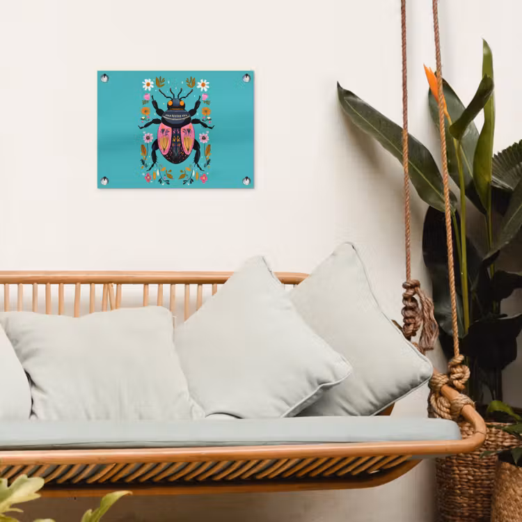 Kever - Bloemmotieven - Turquoise - Bladeren tuinposter los doek klein -sfeer7