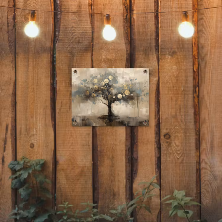 Beige - Abstract - Boom - Goud tuinposter los doek klein -sfeer1