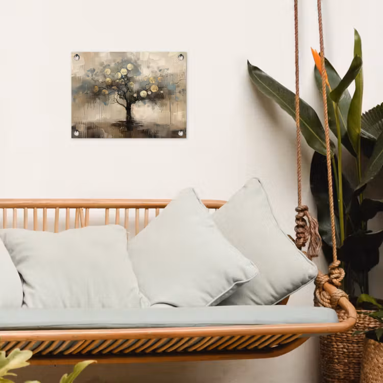 Beige - Abstract - Boom - Goud tuinposter los doek klein -sfeer7
