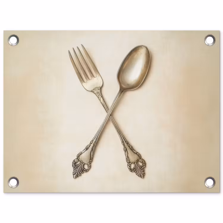 Beige - Vintage - Bestek tuinposter los doek klein -3d